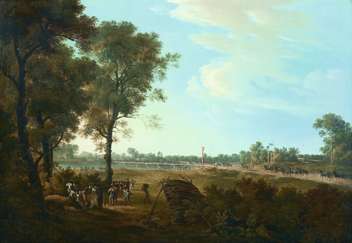Szene aus den Napoleonischen Kriegen Der Beginn des Brückenkopfes in der Lobau 1