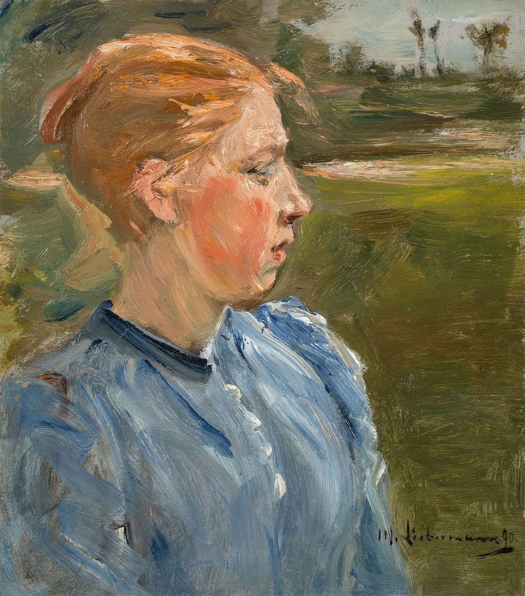 Blaues Mädchen in Landschaft  Bauernmädchen 1890