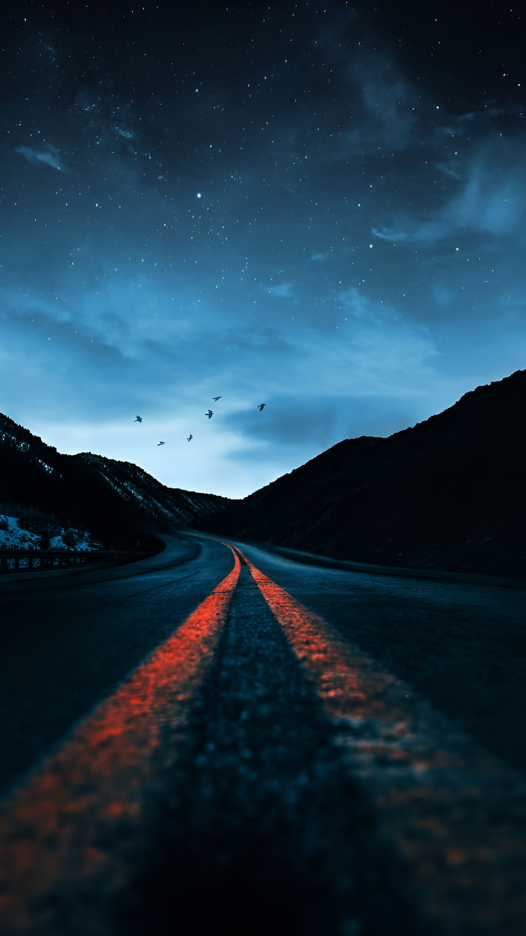 Winding Mountain Road At Night With Glowing Red Lines - Free 4K mobile Wallpaper