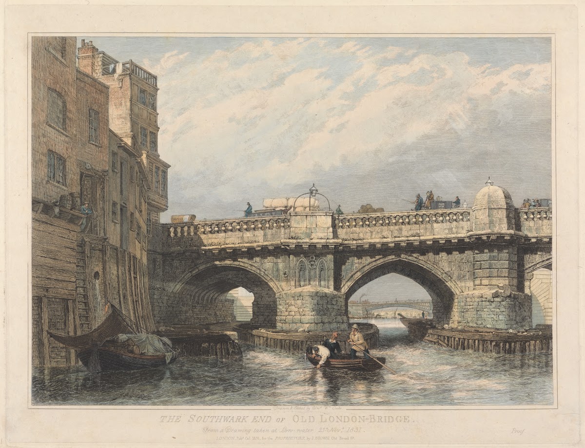 The Southwark End of Old London Bridge 1831