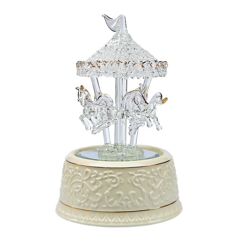 Crystal Music Box with Carousel Design