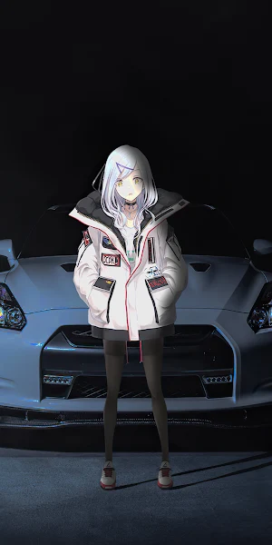 Anime, GTR, Car, Girl, White Jacket 4K Wallpaper Background