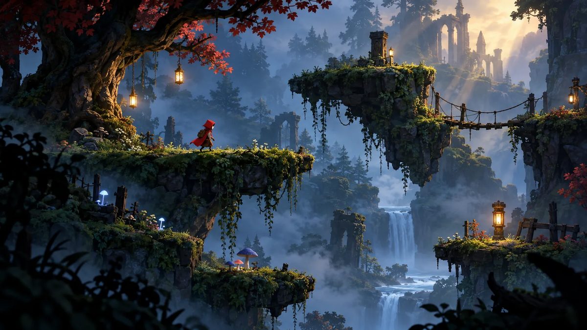 Пример учебного 2D-платформера в таинственном лесу