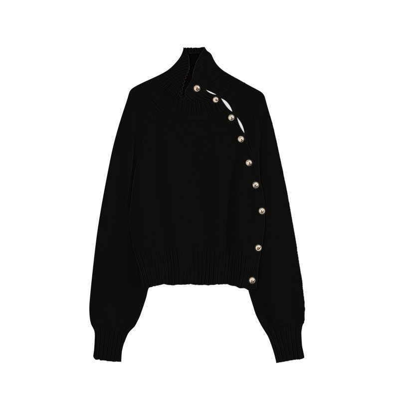 Women's cardigan with turtleneck and puff sleeves