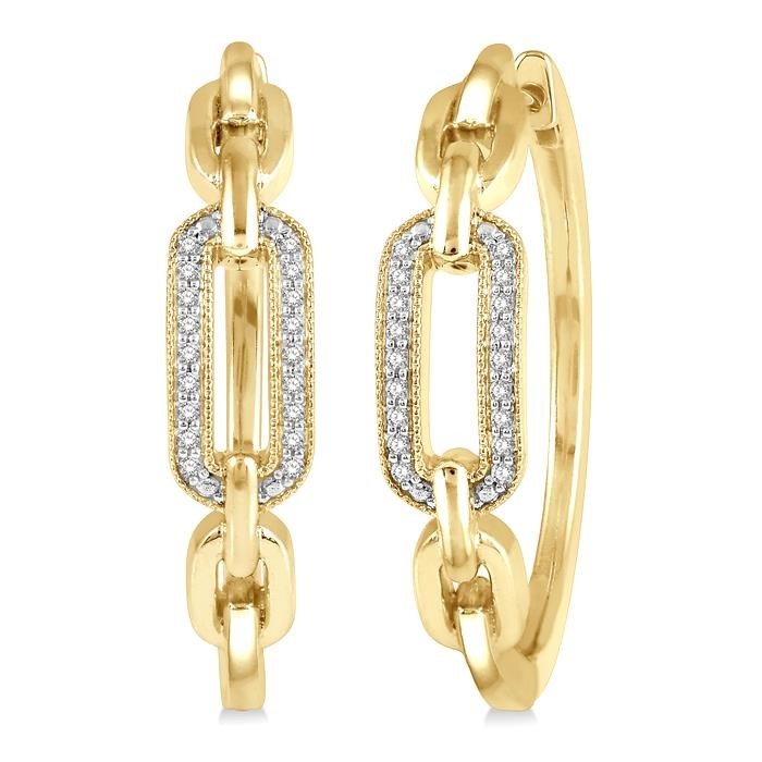 Gold Vermeil Paperclip Diamond Fashion Hoop Earrings