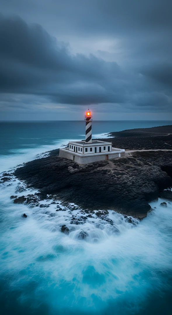 Moody Lighthouse Stormy Coast Long Exposure