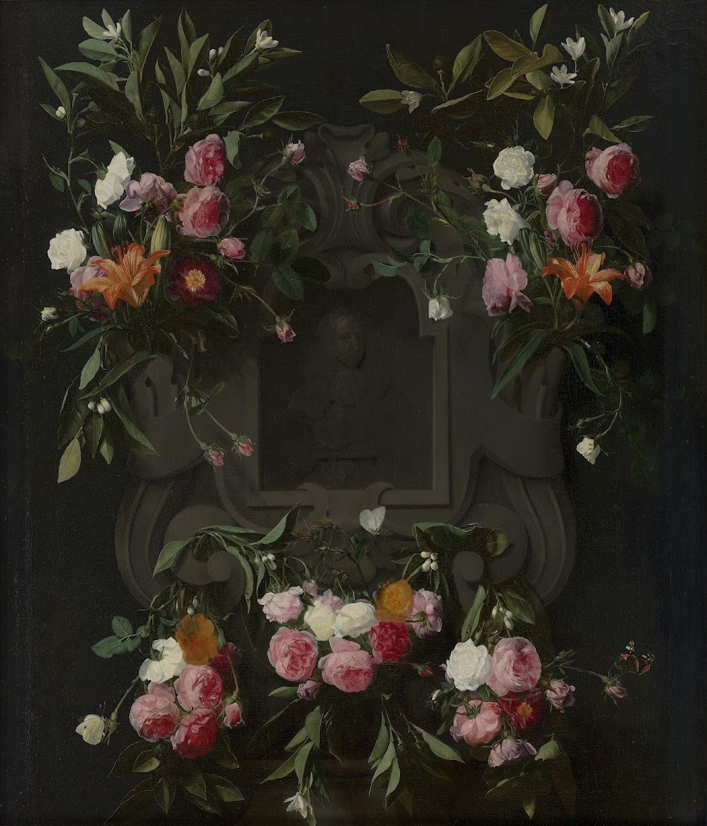 Portrait of Stadholder King William III 1650 1702 surrounded by a Garland of Flo