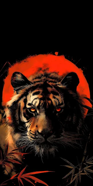 Tiger Under Red Moon 2K iPhone Wallpaper Background