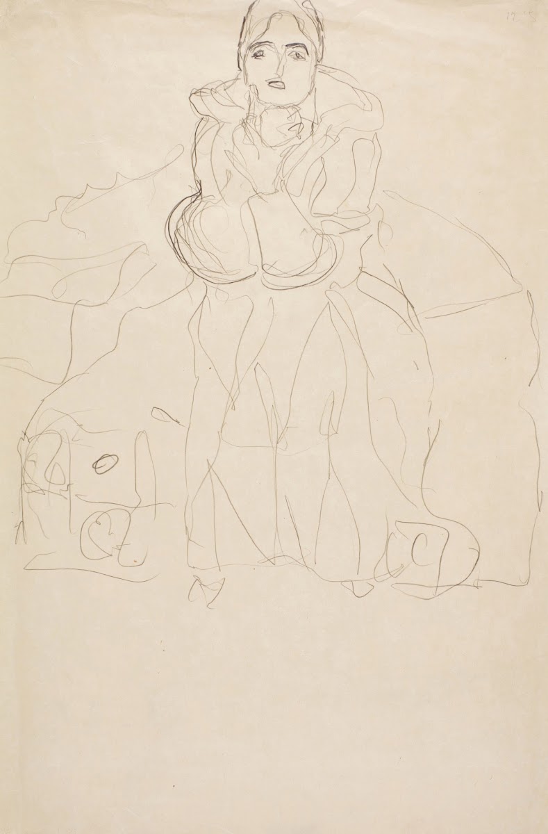 Sitzend von vorne mit aufgestütztem Kinn Seated Figure Head On Supporting her Ch