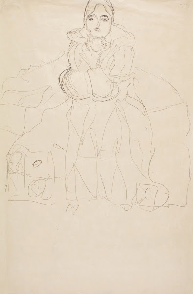 Sitzend von vorne mit aufgestütztem Kinn Seated Figure Head On Supporting her Ch