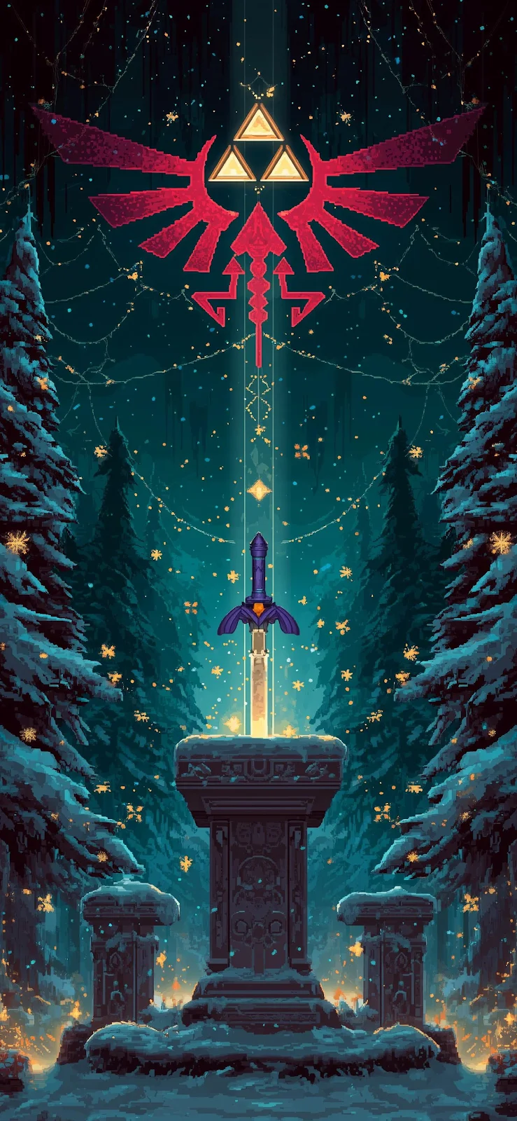 The Legend Of Zelda Winter Sword - Pixel Digital Art Full HD iPhone Wallpaper (1417x3070)