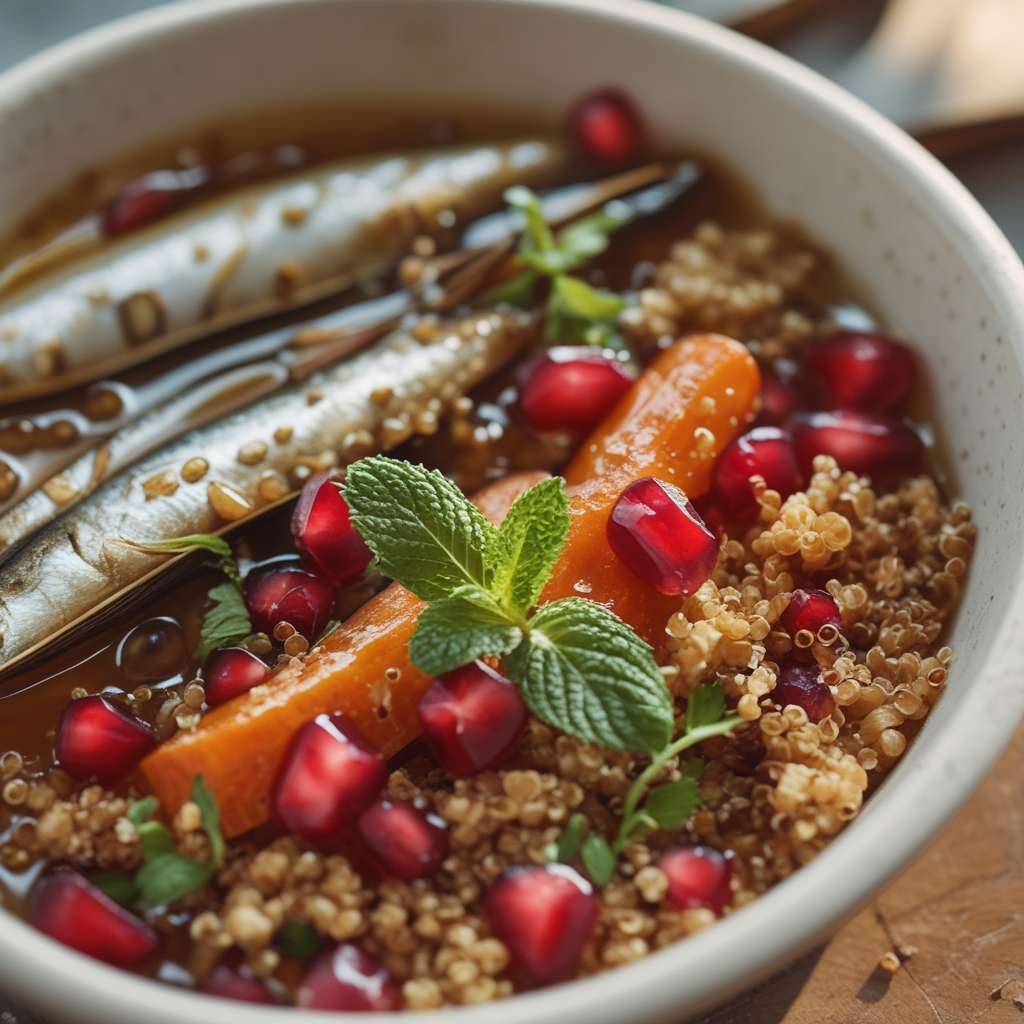 Moroccan-Spiced Sardine Power Bowl with Golden Quinoa & Pomegranate