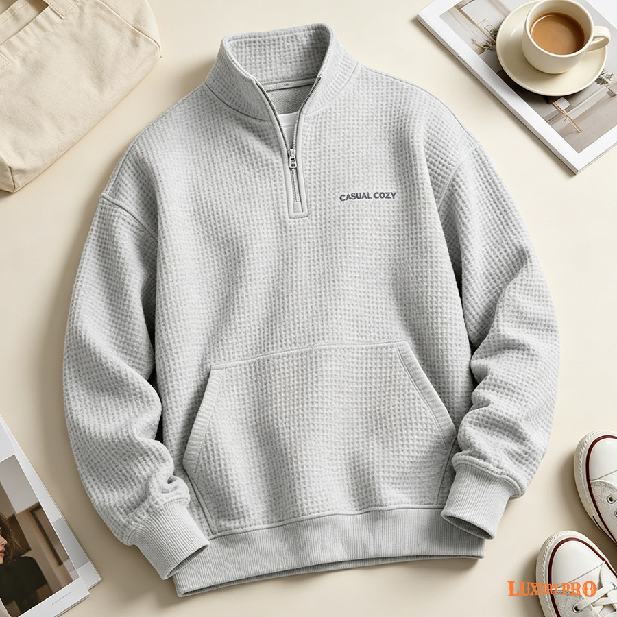 2D Waffle Half‑Zip Sweatshirt-280g
