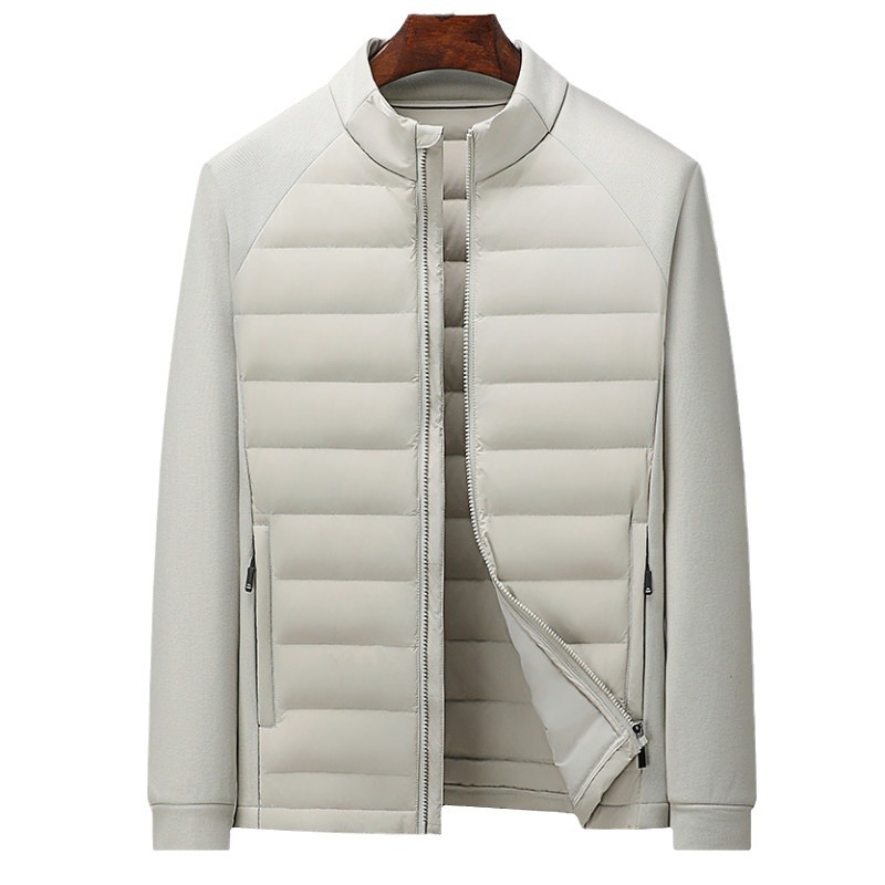 Men's down jacket with knitted details and stand-up collar