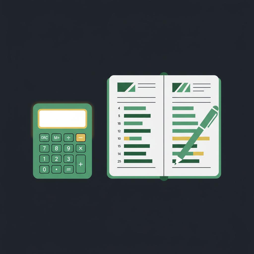 Minimalist 2D vector close up of a calculator and notebook with stylized treasury yield table for best passive income investments