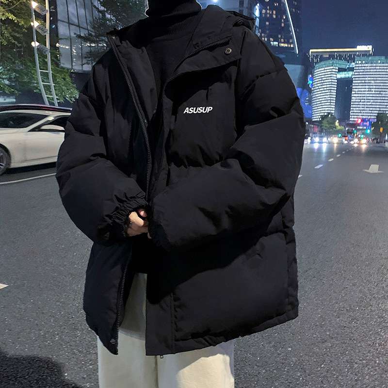 Padded men's hooded jacket in oversized style