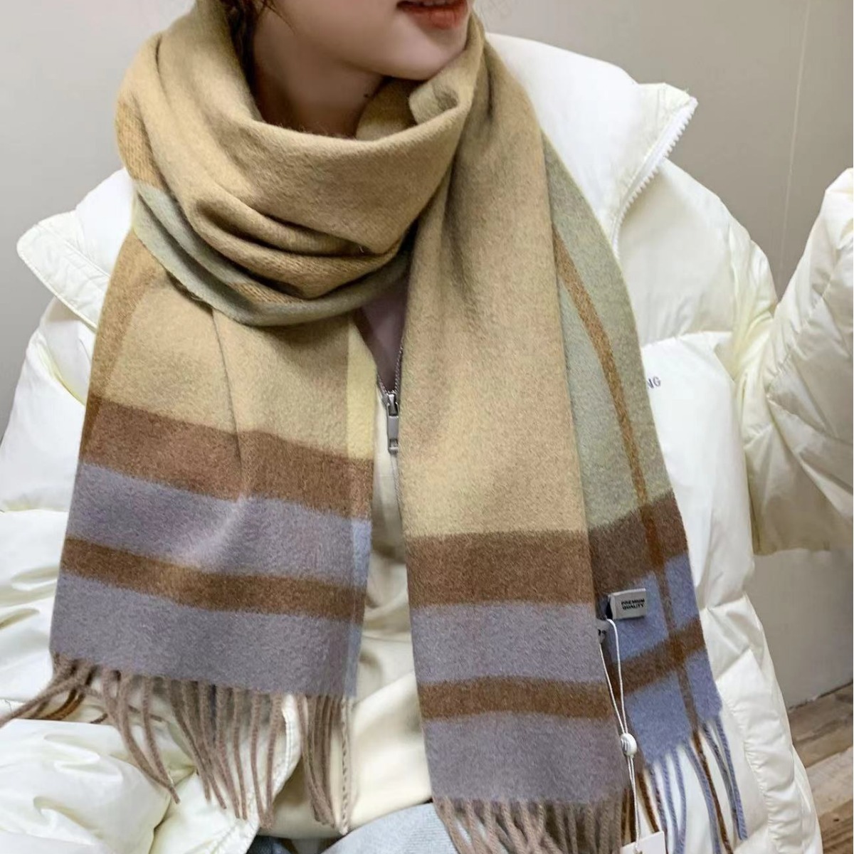 Wool scarf, 100% wool, checkered, 30x180 cm
