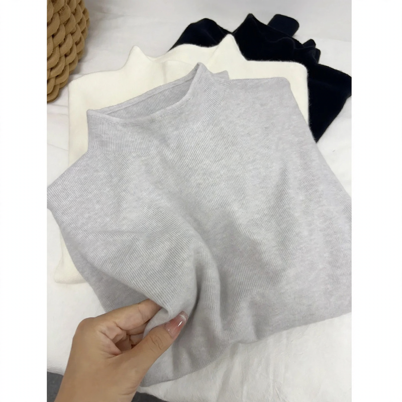 Women's knit sweater with stand-up collar, soft material