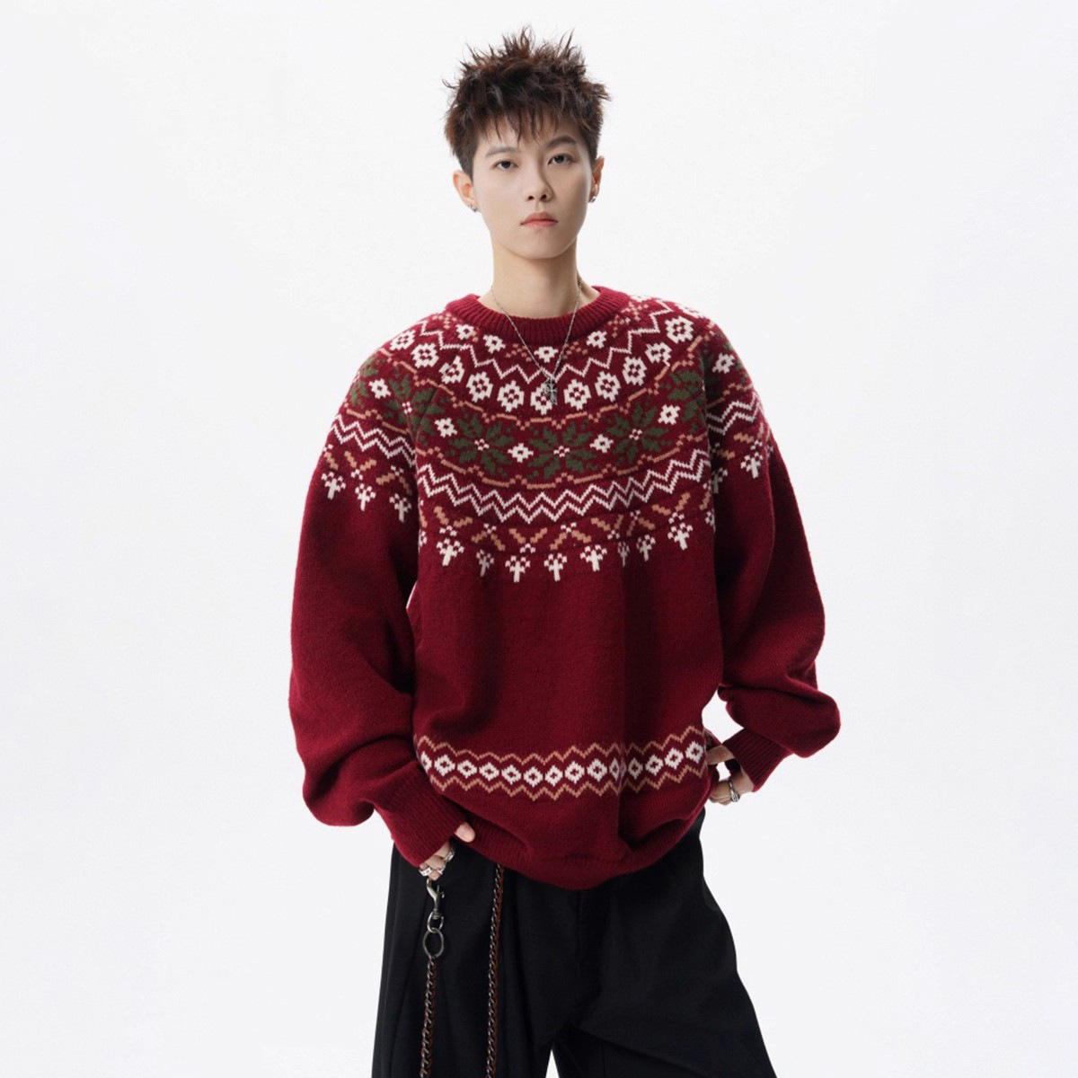 Fair Isle Strickpullover für Herren, weihnachtliches Design