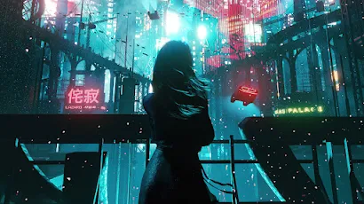 Mesmerized Neon Lights Girl Scifi 4K Wallpaper Background