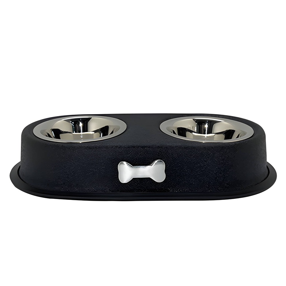 Plato doble chico para mascota Izy™ color negro