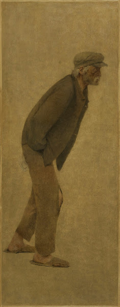 La Bouchée de pain homme courbé en avant mains dans les poches 1904