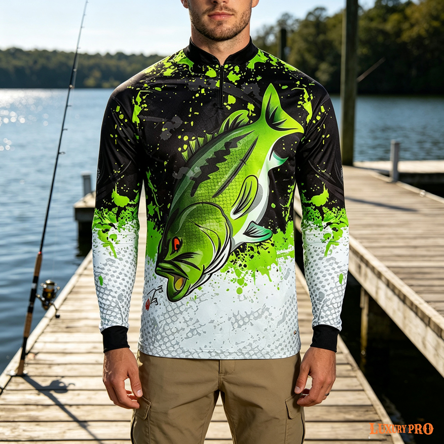 AOP Long Sleeve Stand Collar Zip Fishing Jacket