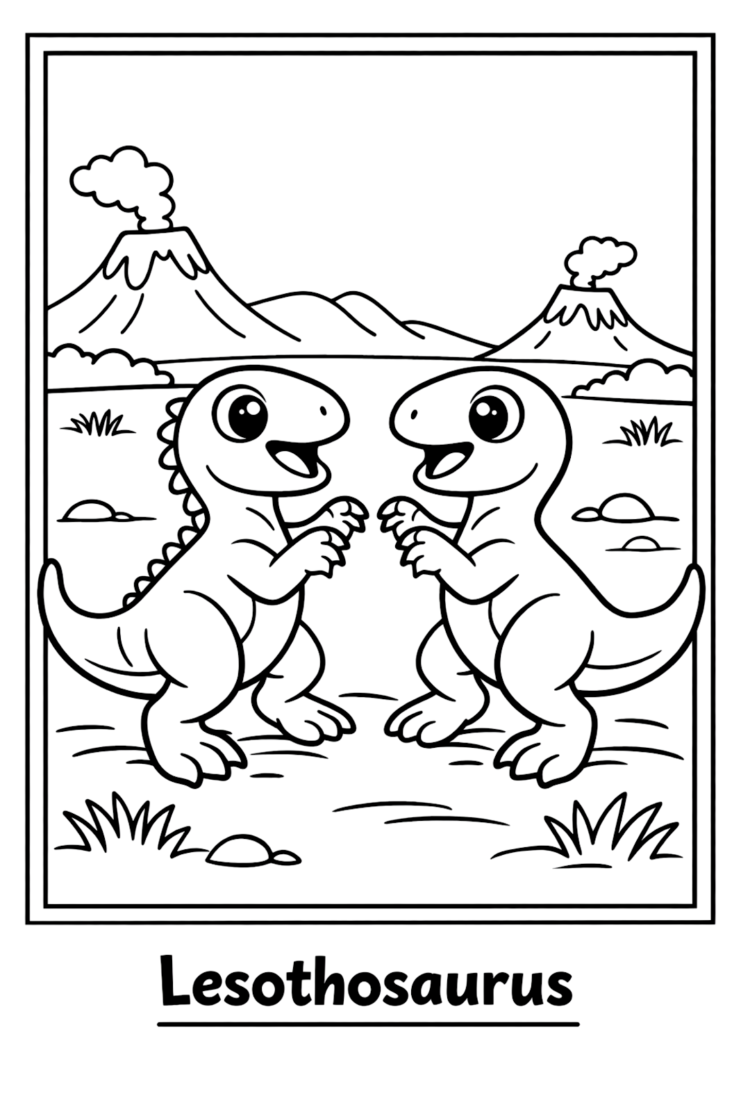 Exciting Realistic Lesothosaurus Fighting Another Dinosaur Coloring Page for Toddlers – free coloring page for kids