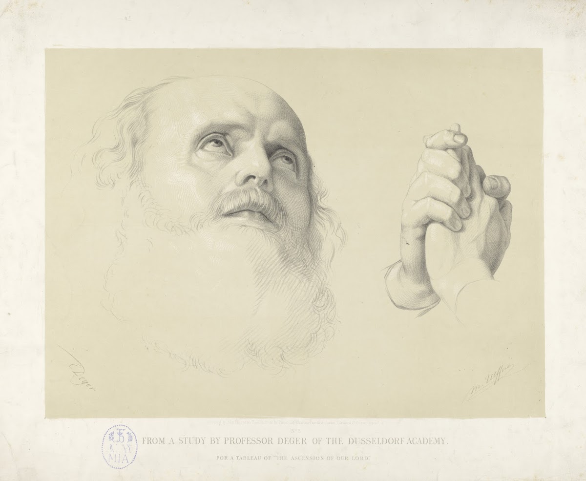 Head of a bearded man left study of folded hands right 1860 1867