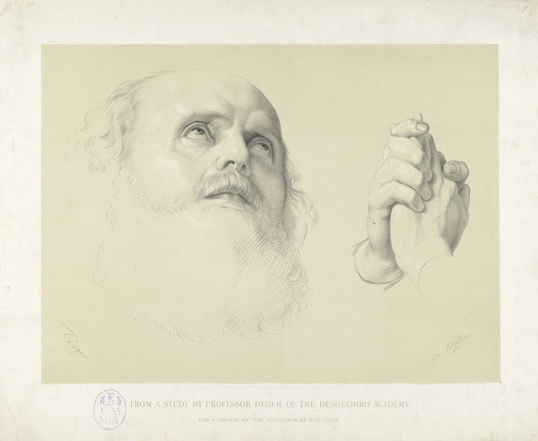 Head of a bearded man left study of folded hands right 1860 1867