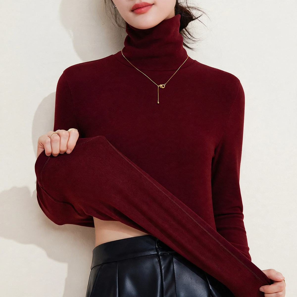Women's turtleneck sweater, warming, knitted