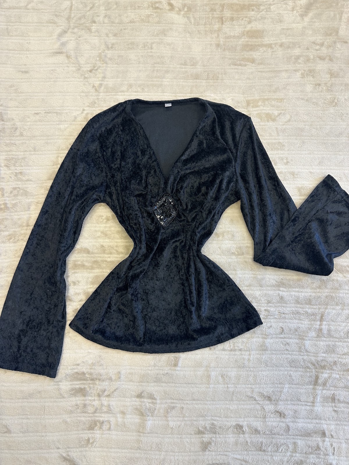 Vintage Dressing Black Sequin Detail Top L