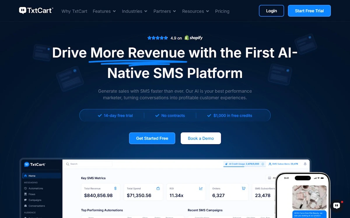Captura de TxtCart: SMS Marketing & AI