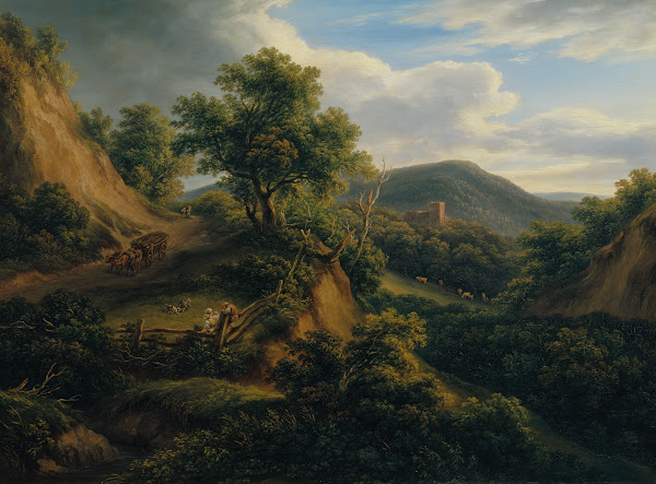 Waldige Berglandschaft mit Ruine 1829