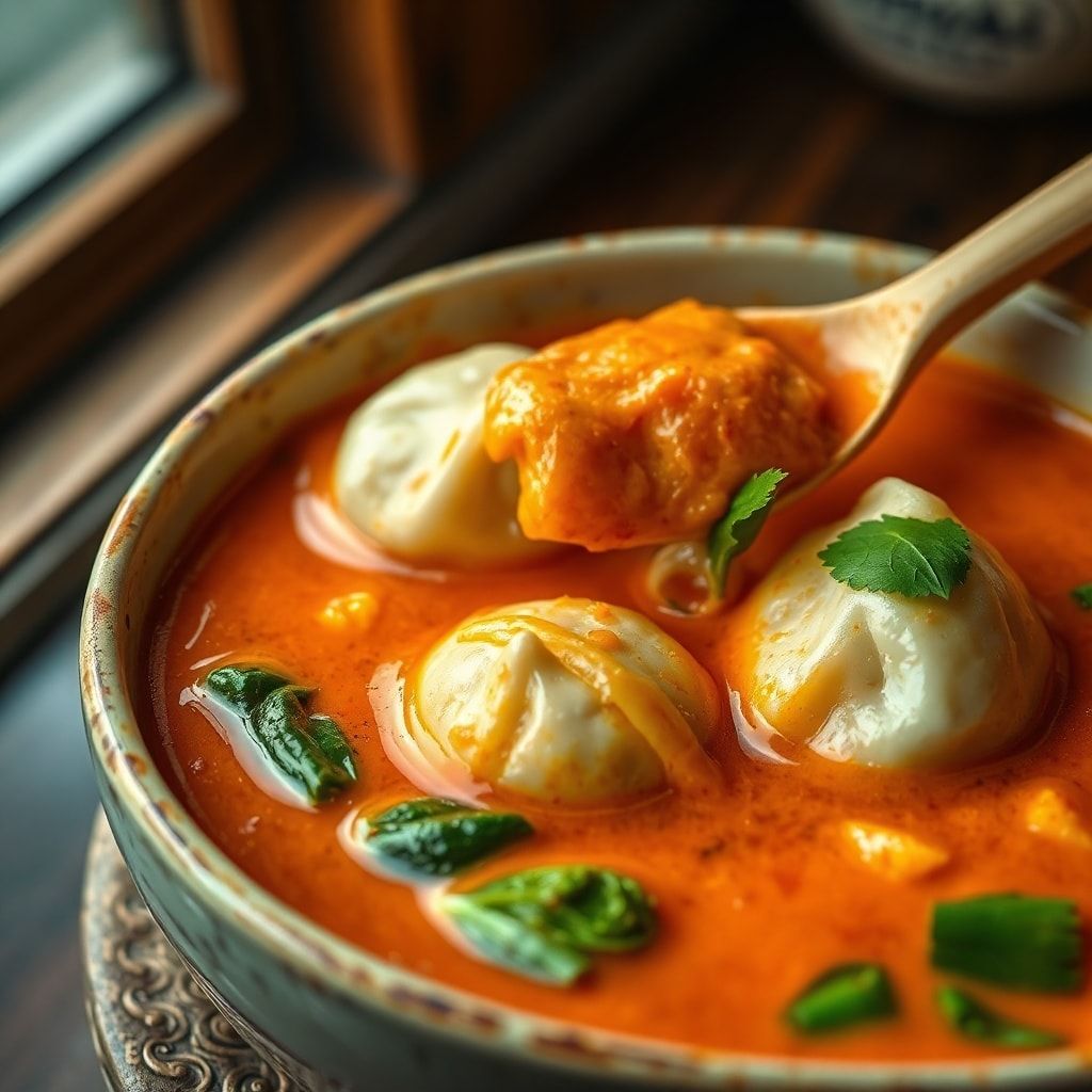 Creamy Red Curry Soup with Dumplings & Greens – Easy 30-Minute Comfort Bowl