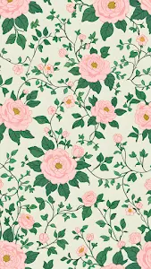 Vintage Pink Rose and Green Vine Seamless Pattern