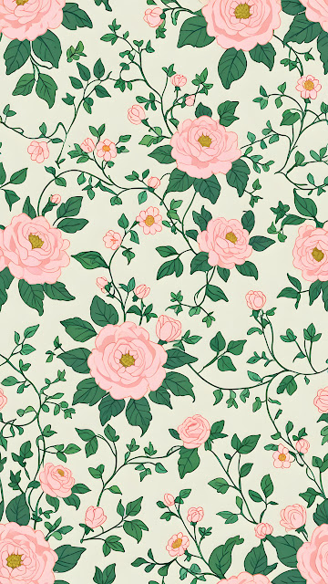 Vintage Pink Rose and Green Vine Seamless Pattern - Free mobile Wallpaper