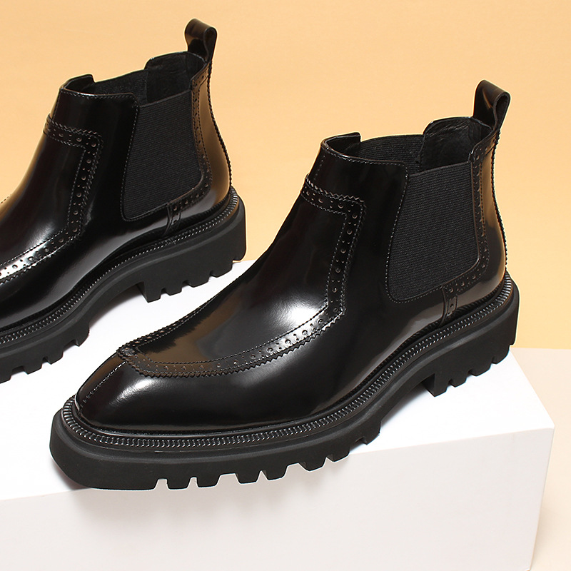 Herren-Chelsea-Stiefel aus Echtleder, Plateau, britischer Stil