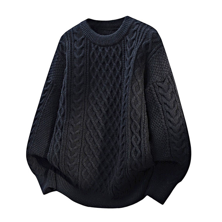 Men's Knitted Sweater with Cable Pattern