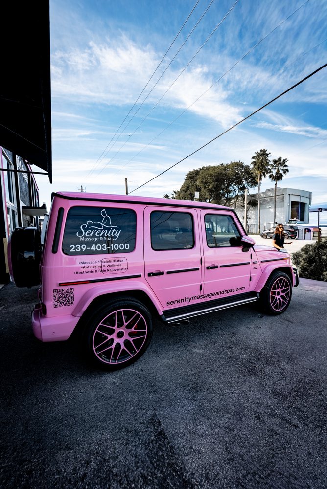 Serenity Massage G-Wagon with a commercial branded wrap by CWD — Custom Wrap Design Miami
