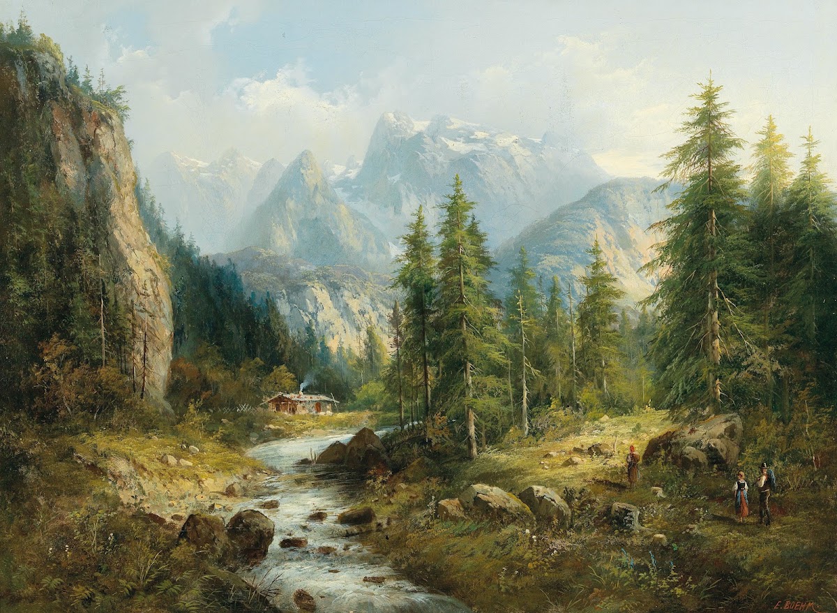 Mountain Landscape with decorative figures
