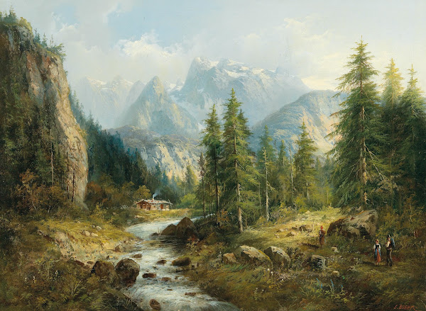 Mountain Landscape with decorative figures