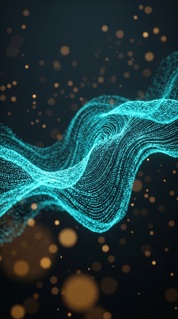 Abstract 3D Render of Glowing Blue and Orange Particle Mesh with Bokeh - Free mobile Wallpaper
