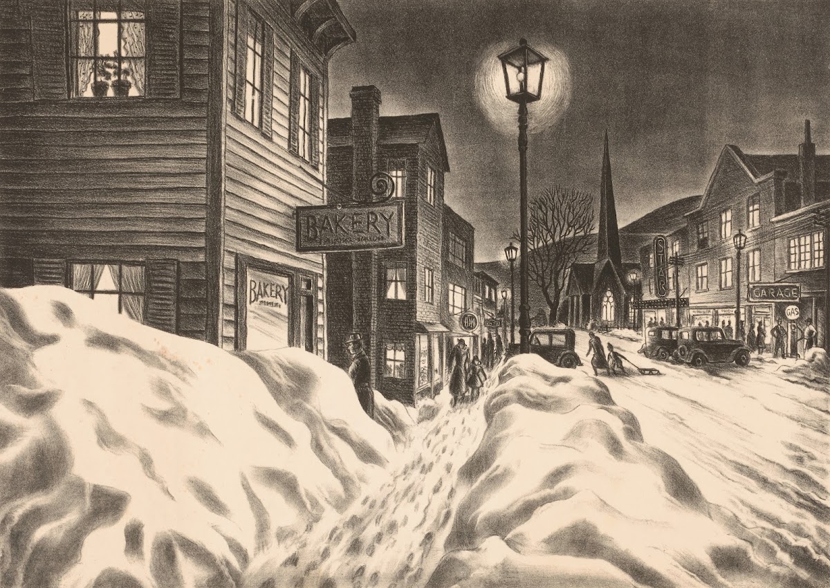 Village Street on a Winter Night ca 1933 1943