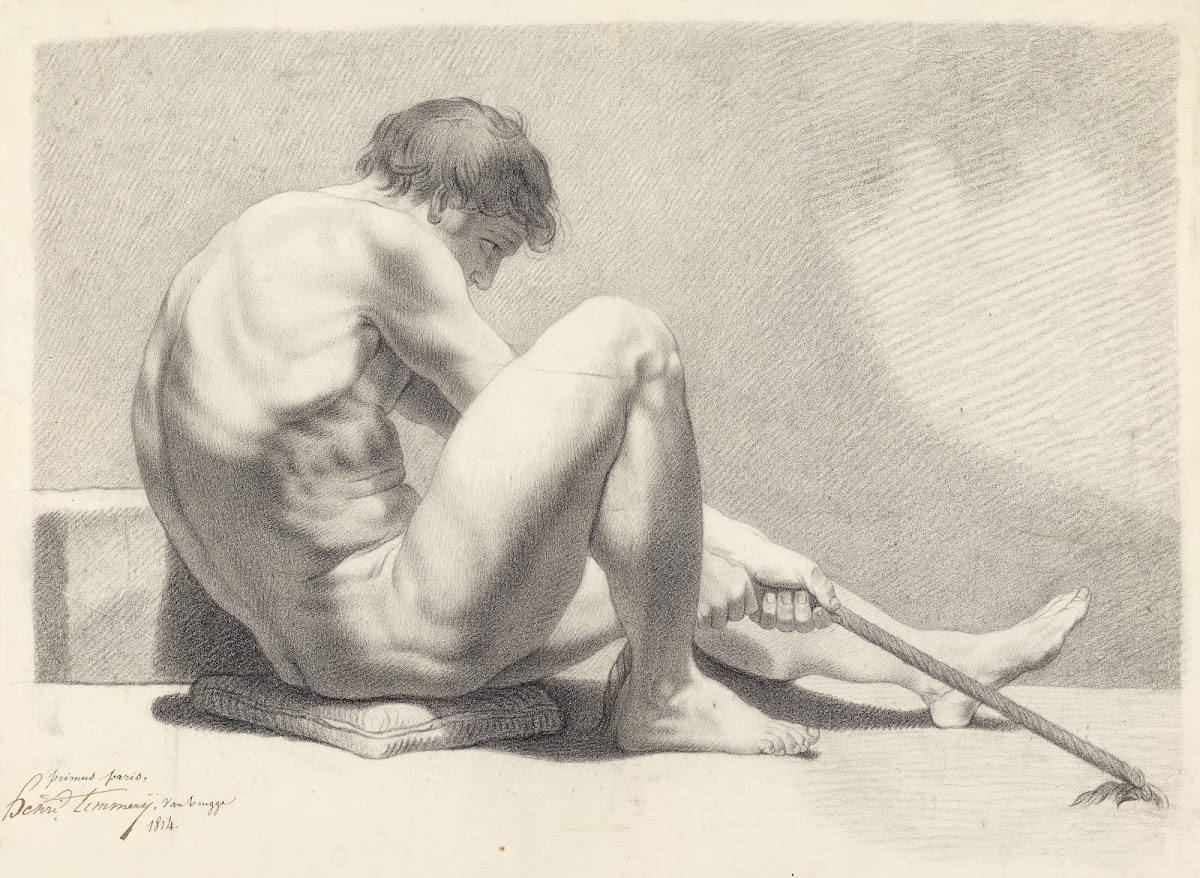 Seated male nude with a rope 1814