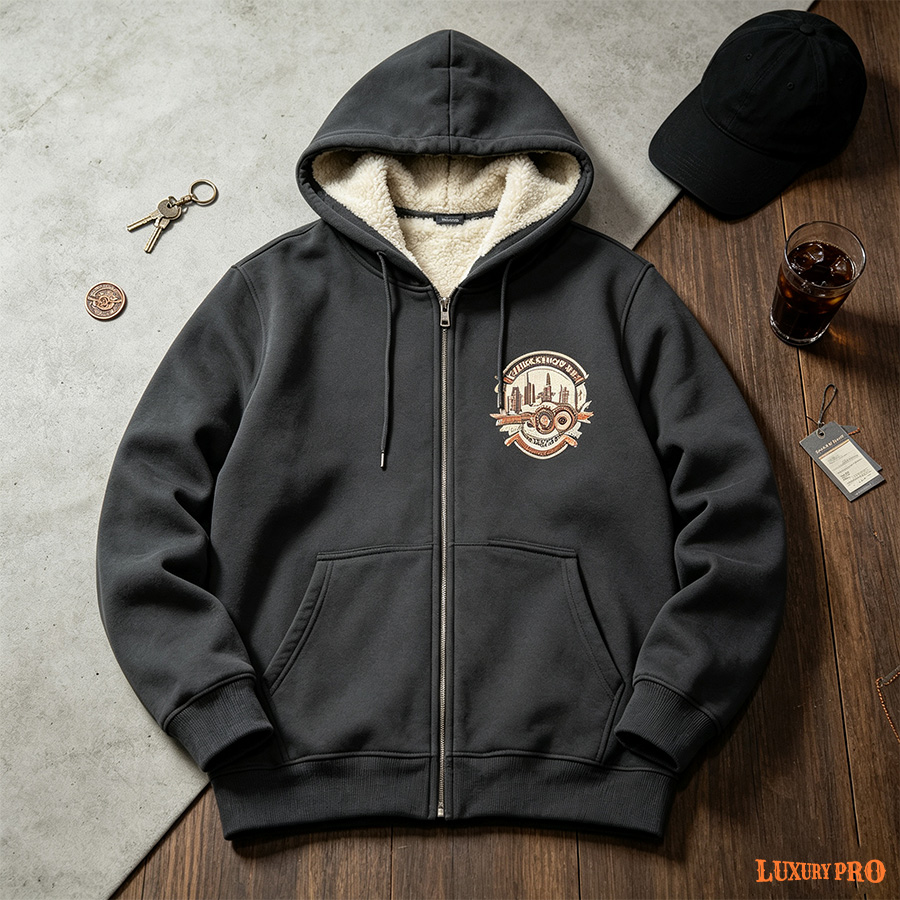 2D Pocket Thick Fleece Zip-up Hoodie