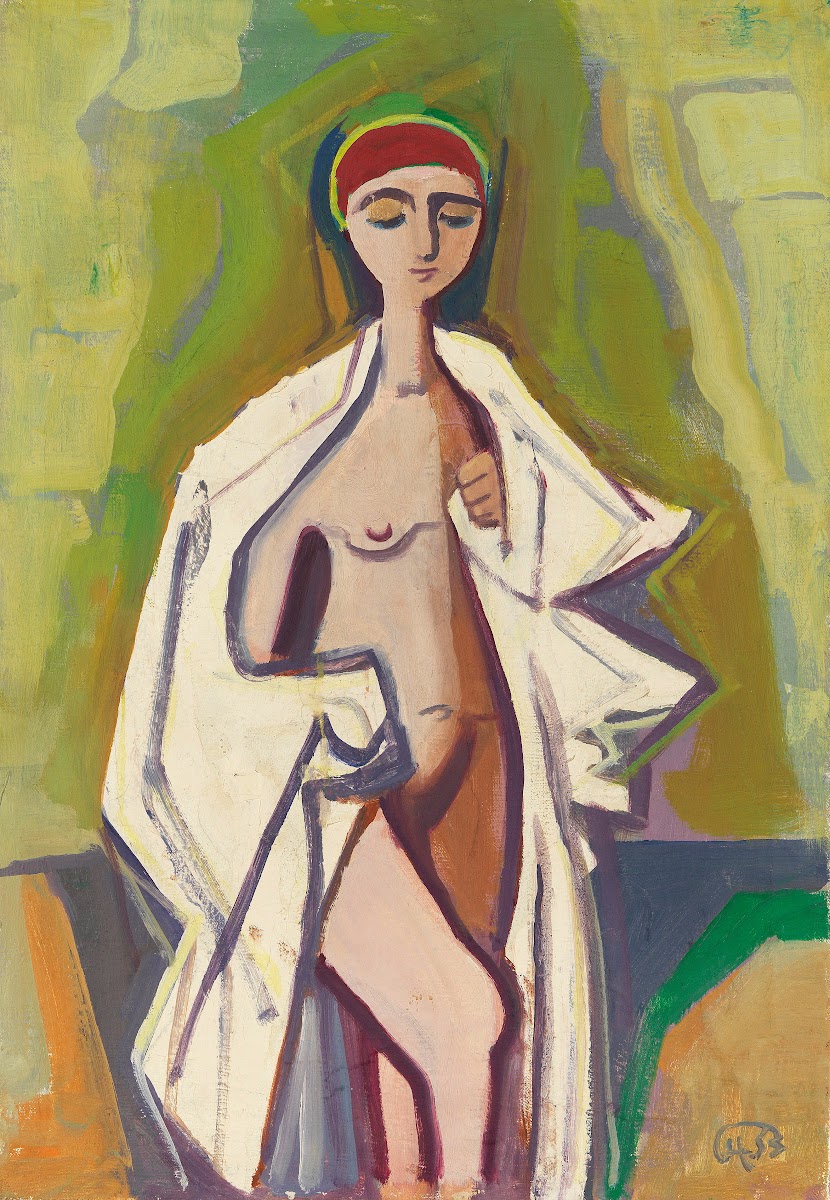 Standing female nude with bathing cap 1953