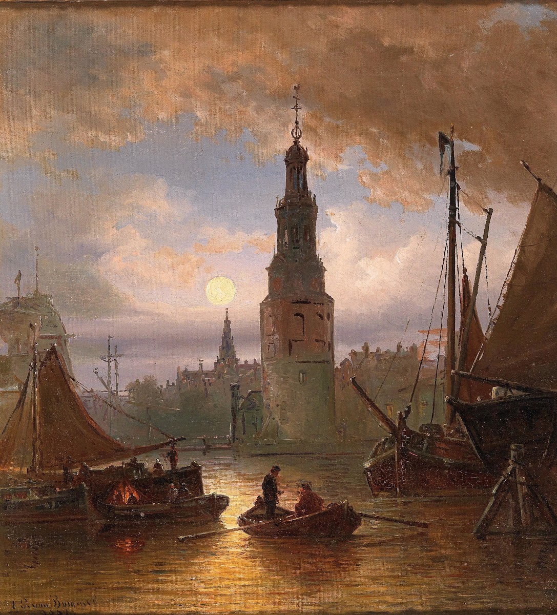 A view of Amsterdam in the moonlight