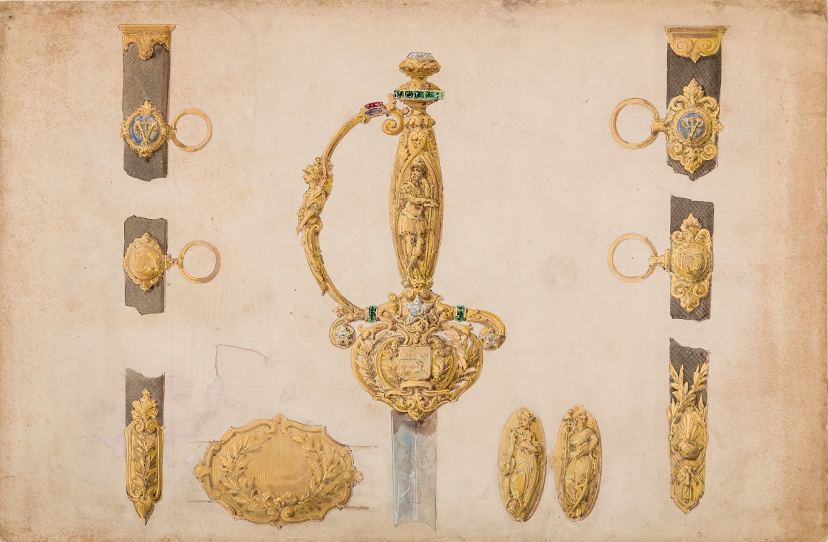 Design for a Sword Hilt Scabbard and Belt Fittings ca 184050