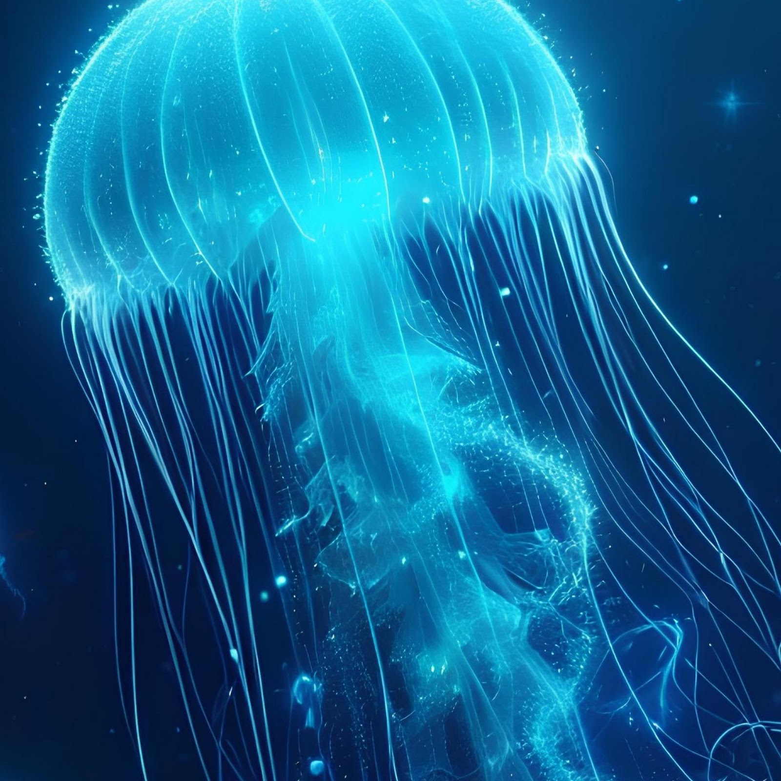 Download Bioluminescent Blue Jellyfish 2K iPhone